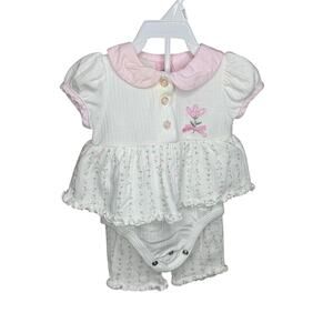 Y2K vintage 3-6 months-3 piece “Baby Q” outfit, dress top , onesie shirt, pants